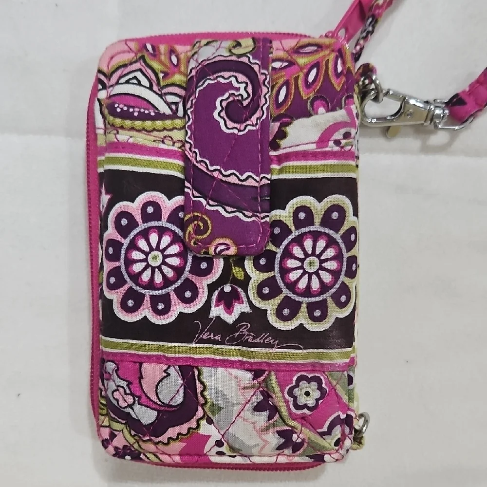 Vera Bradley Floral Pink and Black Wristlet - Picture 2 of 5